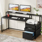 Tribesigns 63 Inch Computer Desk with File Drawer Cabinet, Ergonomic Office Desk with Monitor Stand, Industrial Computer Table with Printer Space, Wood PC Table Workstation Desks for Home Office - color: Black