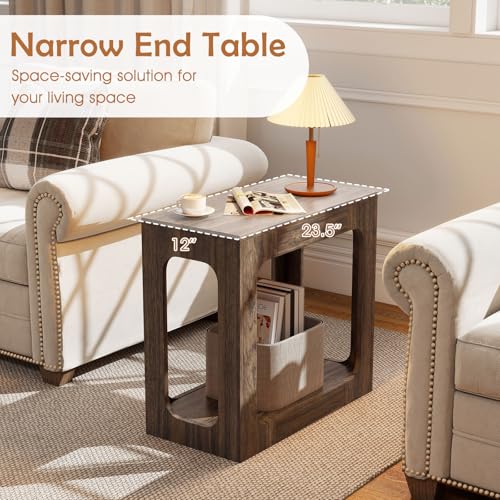 GOFLAME Narrow End Table Set of 2, Farmhouse Wood Sofa Side Table 2-Tier with Storage Shelf, Arched Rustic Small Accent Tables, Rectangular Compact Night Stand for Living Room, Bedroom, Brown - color: Brown
