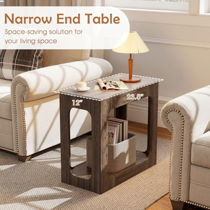 GOFLAME Narrow End Table Set of 2, Farmhouse Wood Sofa Side Table 2-Tier with Storage Shelf, Arched Rustic Small Accent Tables, Rectangular Compact Night Stand for Living Room, Bedroom, Brown - color: Brown