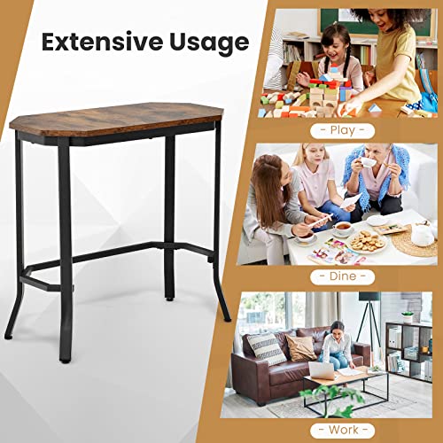 KOTEK Narrow Side Table, Industrial End Table w/Metal Frame & Adjustable Foot Pads, Slim Accent Table Bedside Table Nightstand for Living Room, Bedroom (Rustic Brown)