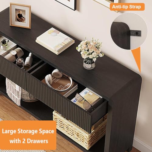 FATORRI Console Table for Entryway, 47.2 inch Modern Sofa Table with 2 Drawers for Living Room, Wood Hallway Tables and Couch Tables Behind Sofa, Black - color: Black