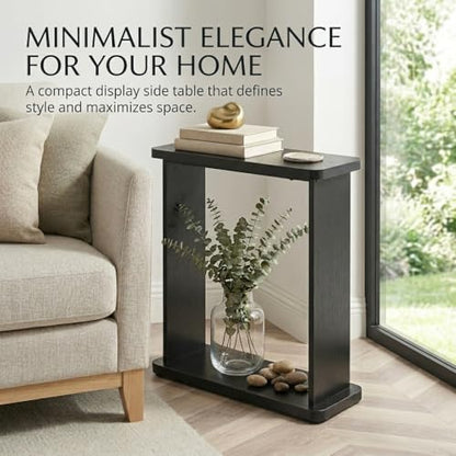 Narrow Side Table for Small Spaces, 7.9" Slim End Table with 2-Tier Open Storage Shelf, Modern Skinny Wood Sofa Table for Living Room, Bedroom, Nightstand, Couch (Black) - color: Black