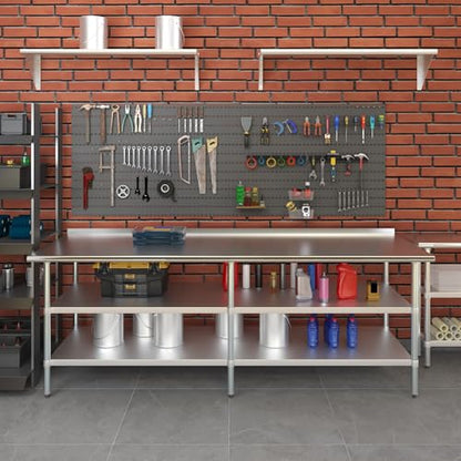 AmGood Stainless Steel Work Table with 1.5" Backsplash and 2 Shelves | Metal Kitchen Food Prep Table | NSF (96" Long x 30" Deep) - size: 96" Long x 30" Deep