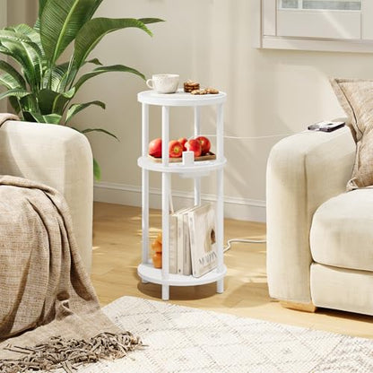 HOOBRO Set of 2 Small Round Side Tables with Charging Station, 3-Tier Round Bamboo End Tables, Easy Assembly, for Living Room, Bedroom, Apartment, White WT152UBZP201 - color: White