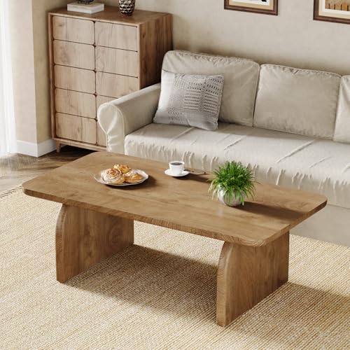 Tribesigns Rectangle Coffee Table, 47-Inch Wood Rectangular Living Room Table, Farmhouse Accent Center Low Cocktail Tea Table with Sturdy Base & Rounded Corners, Easy Assembly (Natural Brown) - color: Natural Brown