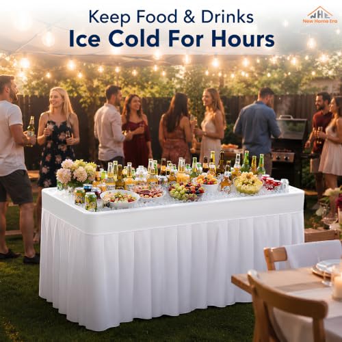 4 Feet Folding Ice Cooler Table with Drain Plug and Wire Shelf | Easy Drainage System, Foldable Legs, Deep Ice Bin, Polyethylene Tabletop, Tailgate & Camping Use