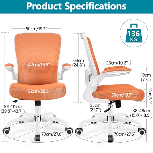FelixKing Office Chair, Ergonomic Desk Chair Breathable Mesh Chairs Adjustable High Back Lumbar Support Flip-up Armrests, Executive Rolling Swivel Comfy Computer Chairs Home Office Sunset Orange - color: Sunset Orange