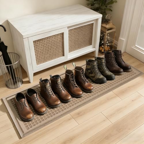 Boot Tray for Entryway, Non-Slip Shoe Tray Drying Mat, Waterproof Boot Mat for Muddy Boots, Heavy Duty Shoe Storage Trays, Indoor/Outdoor Use, 16x47 inches, Beige - color: Beige, size: 16" x 47"