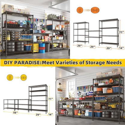 REIBII 71" H Metal Shelves 6 Tier Storage Shelves 1200LBS Adjustable Shelving Units and Wire Shelving Unit Storage Rack Shelf Metal Shelving, 71" H x 29" W x 14" D - size: 6 Tier-14"D x 29"W x 71"H