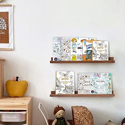 AZSKY Floating Nursery Book Shelves Light Fair Pale Walnut Rustic Picture Photo Ledge Shelves Wall Mounted Wooden Display Shelf for Bathroom Bedroom Kitchen 24 Inch Wall Shelves a Set of 2 - color: Light Walnut, size: 24in set 2