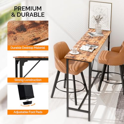 VINGLI 63 Inch Bar Table, Rectangular Counter Height Home Pub Table, Brown | High Top, Multi-Scene Use for Kitchen Dining Living Room Sofa Entryway, Wooden Tabletop & Metal Base, Easy to Install - color: Brown, size: 63"L
