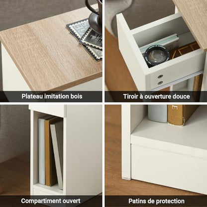 SoBuy Nightstand Narrow Night Stand Modern Design Bedside Furniture Slim End Table Storage Cabinet with Sliding Drawer and Open Compartment, White & Natural FBT111-WN | Slim Dorm Bedsid Table with Open Compartment, White & Natural FBT111-WN