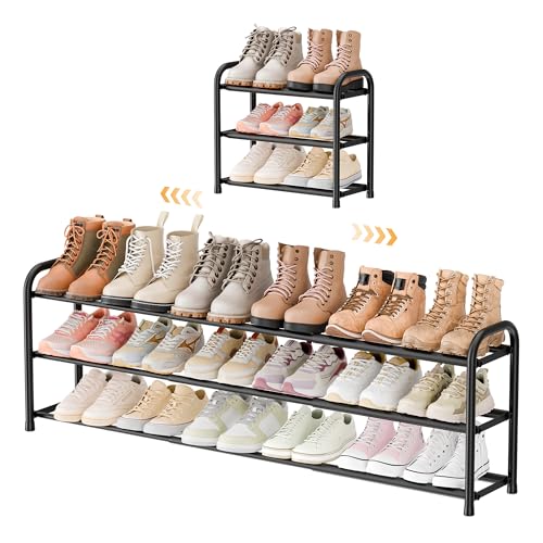ENJOYBASICS 3 Tier Expandable Shoe Rack for Closet, Free Standing Metal Shoe Shelf Storage Organizer Holder 18 Pairs, Adjustable Width Shoe Rack for Entryway Small Space, Black - size: 3 Tier (6-18 Pairs)