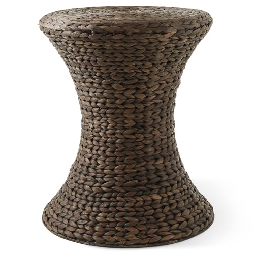 Casafield Hourglass Side Table, Espresso Dark Brown, Hyacinth Round End Table, Boho Woven Wicker Accent for Bedroom, Living Room, Office, Entryway - color: Espresso - Hyacinth