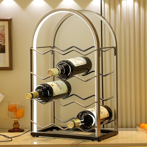 LED Countertop Wine Rack - 12 Bottle Freestanding Modern Metal Wine Rack - Tabletop Wine Holder Stand for Cabinet, Pantry, Wine Bottle Storage