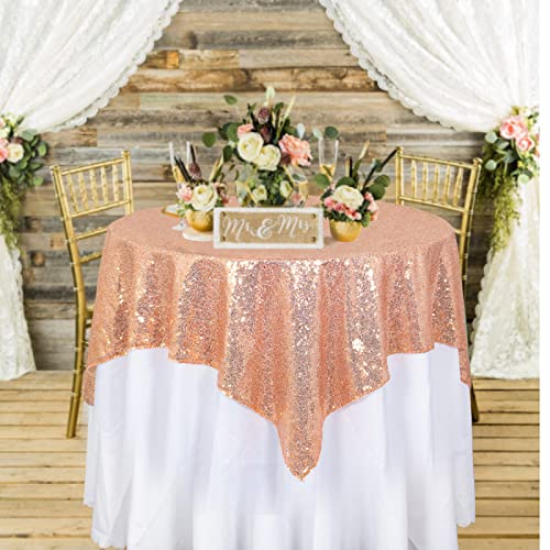 ShiDianYi 50''x50'' Square Rose Gold Sequin Tablecloth Glitter Table Overlays Small Sequin Table Cloth for Round Tables Sequin Overlays, Runners, Gatsby Wedding, Glam Wedding Decor - color: Rosegold, size: 50" x 50" (Square)