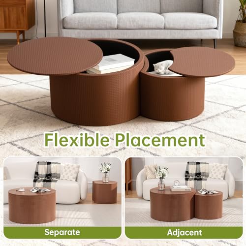 Round Nesting Coffee Table Set of 2 Modern Round Walnut Coffee Table Small Circular End Table Side Table Coffee Tables Circle Nested Coffee Tables for Living Room (Brown A Large) - color: Brown a Large