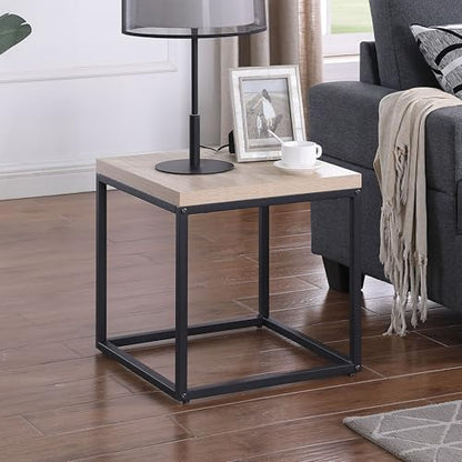 18" Industrial Wood Metal Nightstand, Bed Side Table with Storage Shelf, Couch Side Table for Living Room and Hallway Areas, Oak