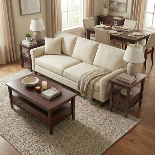 SIMPLIHOME Warm Shaker End Table - 14 inch Wide Solid Wood Narrow Accent Table in Russet Brown, Transitional Side Table for Living Room with Drawer and Shelf - color: Russet Brown, size: 14 inch, style: End Table