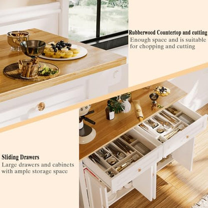 Kitchen Island with Drop Leaf, Rolling Mobile Kitchen Island on Wheels with Drawer and Storage Cabinet, Spice Rack, Towel Bar, White - size: 51.2" W, style: White