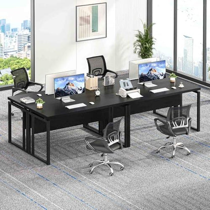 EXCEFUR Black Desk for Home Office, Modern Computer Desk, Wood and Metal Writing Study Table for Workstations, Living Room, Bedroom, 53 Inch - color: Black