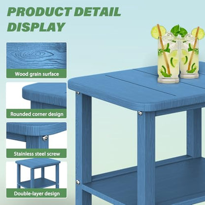 Patio Side Table, Small Rectangular HDPE Adirondack End Table for Outdoor Use in Pool, Garden, Lawn, Backyard,Navy - color: Navy