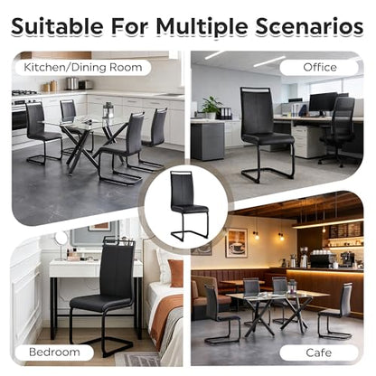 Baysitone Modern Dining Set of 2, Side Chairs With Black Frame, Faux Leather Padded Seat High Back for Kitchen, Dining Room, Living Room - Black - color: Black With Black Leg, size: Set of 2