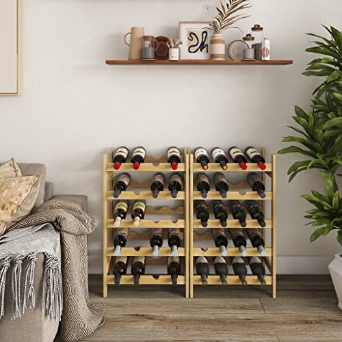 SMIBUY Bamboo Wine Rack, 20 Bottles Display Holder, 5-Tier Free Standing Storage Shelves for Kitchen, Pantry, Cellar, Bar (Natural) - color: Natural