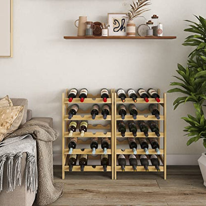 SMIBUY Bamboo Wine Rack, 20 Bottles Display Holder, 5-Tier Free Standing Storage Shelves for Kitchen, Pantry, Cellar, Bar (Natural) - color: Natural