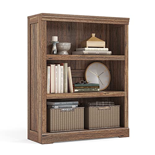 LINSY HOME 3-Tier Bookshelf Display Storage Shelves Farmhouse Bookshelf for Home Office, Living Room, Bed Room - Dark Brown - color: Dark Brown, size: 3 Shelf Standard 39"H