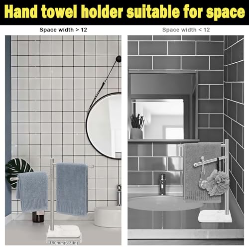 Standing Hand Towel Holder, Hand Towel Stand with Marble Base, 304 Stainless Steel Towel Rack with 2 Swivel Arm, Countertop Stand Towel Ring Towel Bar for Bathroom (Brushed Nickel) - color: Brushed Nickel