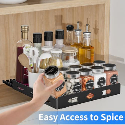BOIVSHI Pull Out Spice Rack Organizer for Cabinet, Heavy Duty Spice Organizer, Vertical Spice Rack Organizer for Kitchen, Cabinet, Pantry (10.5''Wx10.5''Dx2.8''H, Metal Black) - size: 10.5''Wx10.5''Dx2.8''H,1 Tier