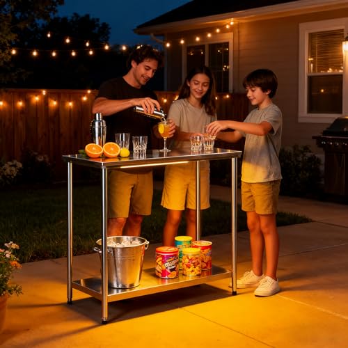 Stainless Steel Prep Table 18x24x33.5 Inch, Commercial Work Table Heavy Duty with Adjustable Undershelf, Multipurpose Workstation for Restaurant Kitchen, Bakery, Home Garage & Outdoor - size: 18x24x33.5 Inch