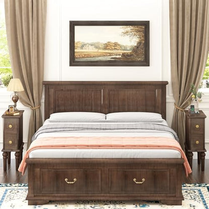 Solid Wood End Table, Walnut Narrow Side Table with Drawers, Small Nightstand Skiny Beside Table for Small Space, Living Room, Bedroom, 8" Width