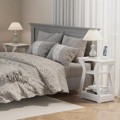 FROMJBEST End Tables Living Room, White End Table with Charging Station | Side Table Living Room, with USB Ports and Outlets, Nightstand for Bedroom, 3-Tier Storage Shelf, Bedside Table - color: White01