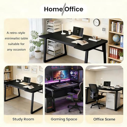 Computer Desk 39.4 Inch Small Office Desk with Wood Top and Metal Frame, Study Writing Desk for Home, Bedroom, Gaming, U-Shaped Leg Design, Modern Simple - color: Frame：black/Board：black