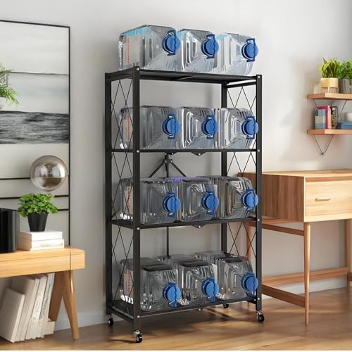 Kitchen Garage Metal Shelves, Storage Shelves Organizer, Foldable Metal Shelving, Closet Shelving Unit, 28" W x 14" D x 50" H Bakers Rack Microwave Stand, Plant Stand with Wheels (4-Tier Shelf) - color: 4-tier Shelf
