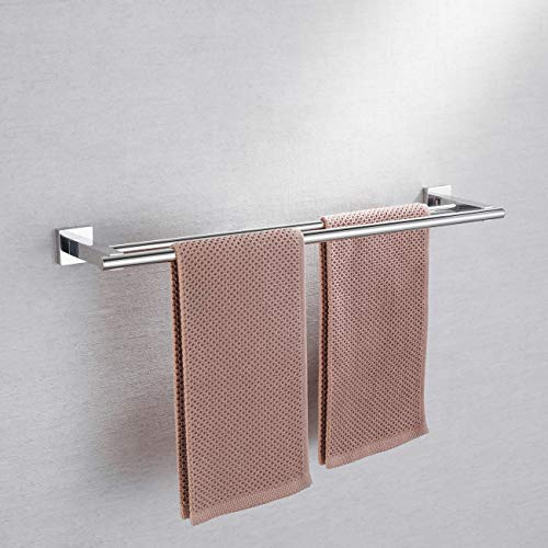 Miyili Bathroom Double Towel Bar 24-Inch Stainless Steel Bath Hand Towel Rack Wall Mount Polished Finish, A02C60B - color: Polished Steel, size: 24-Inch