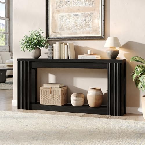 Maupvit Fluted Wooden Console Table with 2 Storage, 71 Inches Rectangular Entryway Table Behind The Couch, Farmhouse Boho Sofa Table for Entrance, Hallway, Living Room (Black) - color: Black