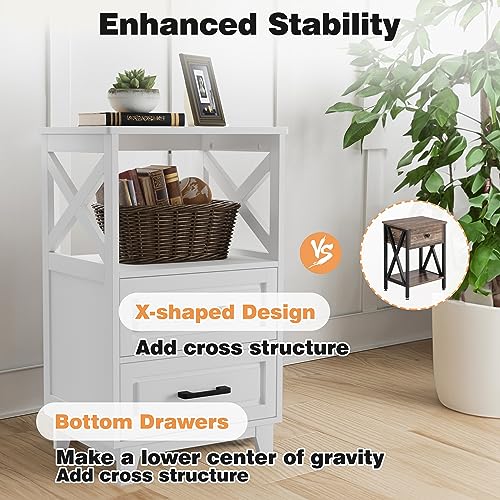 FansaFurn White Farmhouse Nightstand Wooden Rustic End Table Side Cabinet for Bedroom, Living Room, 13" D x 18" W x 28" H(Set of 1) - color: White, size: 13" D x 18" W x 28" H (Set of 1)