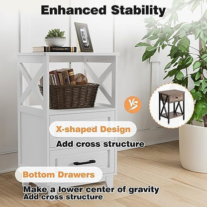FansaFurn White Farmhouse Nightstand Wooden Rustic End Table Side Cabinet for Bedroom, Living Room, 13" D x 18" W x 28" H(Set of 1) - color: White, size: 13" D x 18" W x 28" H (Set of 1)