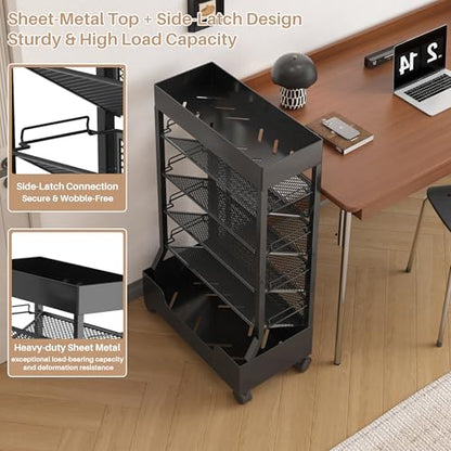 UMDONX Modern Mobile Single-Sided Metal Book Cart | Features A Metal Top Panel, A Base, and Clip-in Shelves; Suitable for Home, Office, and Classroom - color: Black