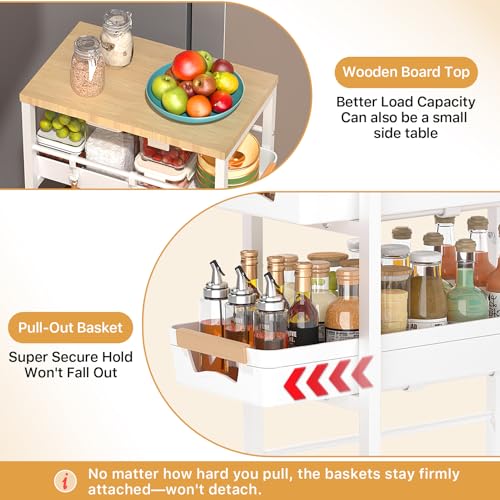 SUNALLY Slim Storage Cart with Pull-Out Baskets, 5-Tier Rolling Kitchen Cart with Wooden Top & Lockable Wheels, Narrow Space Utility Cart Organizer for Kitchen, Bathroom, Laundry Room, White - color: White