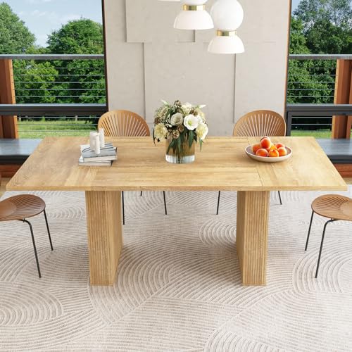 weselon 78 Inch Dining Table for 6 8 10, Modern Farmhouse Rectangular Kitchen Table, Long Dining Room Tables with Wood Strip Base for Kitchen Living Room (Natural) - color: Natural, size: 78" Rectangular