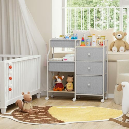 Modanais Baby Diaper Caddy Organizer Rolling Cart with Drawers, Light Gray | Detachable Dividers, 3 Tier Rolling Cart, Mobile Utility Cart with Wheels for Nursery, Bedroom, Changing Table & Crib - color: Light Gray
