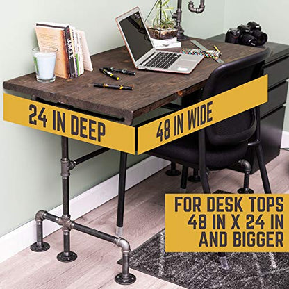 PIPE DECOR Industrial Pipe Desk Leg Set, Modern Home Office Writing or Computer Base Kit, Dark Grey Unfinished Steel Metal Pipe Legs, M-Desk Style - size: M Desk Unfinished 3/4-in and 1/2-in