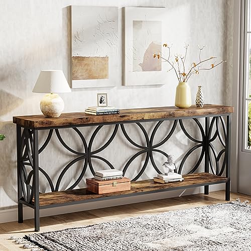 Tribesigns 70.9-Inch Narrow Sofa Table, Industrial Long Sofa Table Behind Couch, Entry Console Table with Storage for Entryway, Living Room, Foyer, Unique Design, Rustic Brown - color: Brown