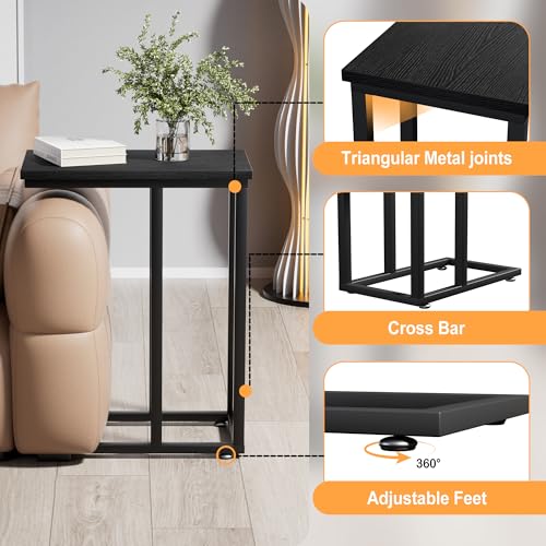 VECELO Universal C-Shaped Side Table, Multi-Functional Snack & TV Tray for Living Room, Bedroom, Black (2 Set) - color: Black, size: 2 Set