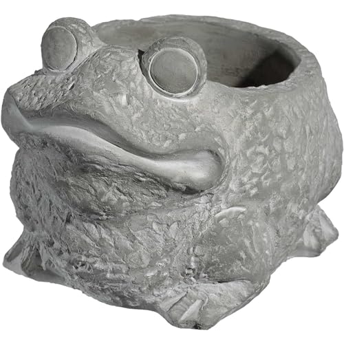 GROWSCAPE Cement Buddies Animal Planter - Cute Desk Decoration - UV Coated Animal Vase w/Removable Drain Plug - Succulent Planter for Indoor/Outdoor Use (Frog Planter, Natural, Small) - color: Natural, size: Small, style: Frog