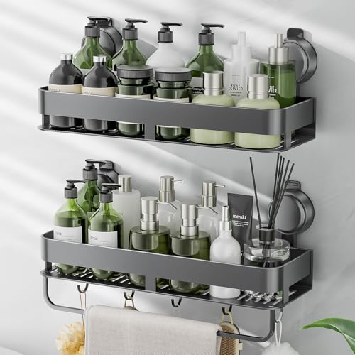 Corner Shower Caddy,Suction Cup Shower Caddy with Hooks,No Drilling Rustproof Aluminum Bathroom Organizers and Storage,Shelves for Bathroom Accessories Decor (15.7inch-Gunmetal Gray) - color: 15.7inch-gunmetal Gray